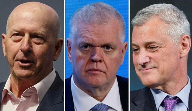 Từ trái qua phải: CEO của ngân hàng đầu tư Goldman Sachs - David Solomon, CEO của HSBC - Noel Quinn và CEo của Standard Chartered - Bill Winters. (Nguồn: Reuters)