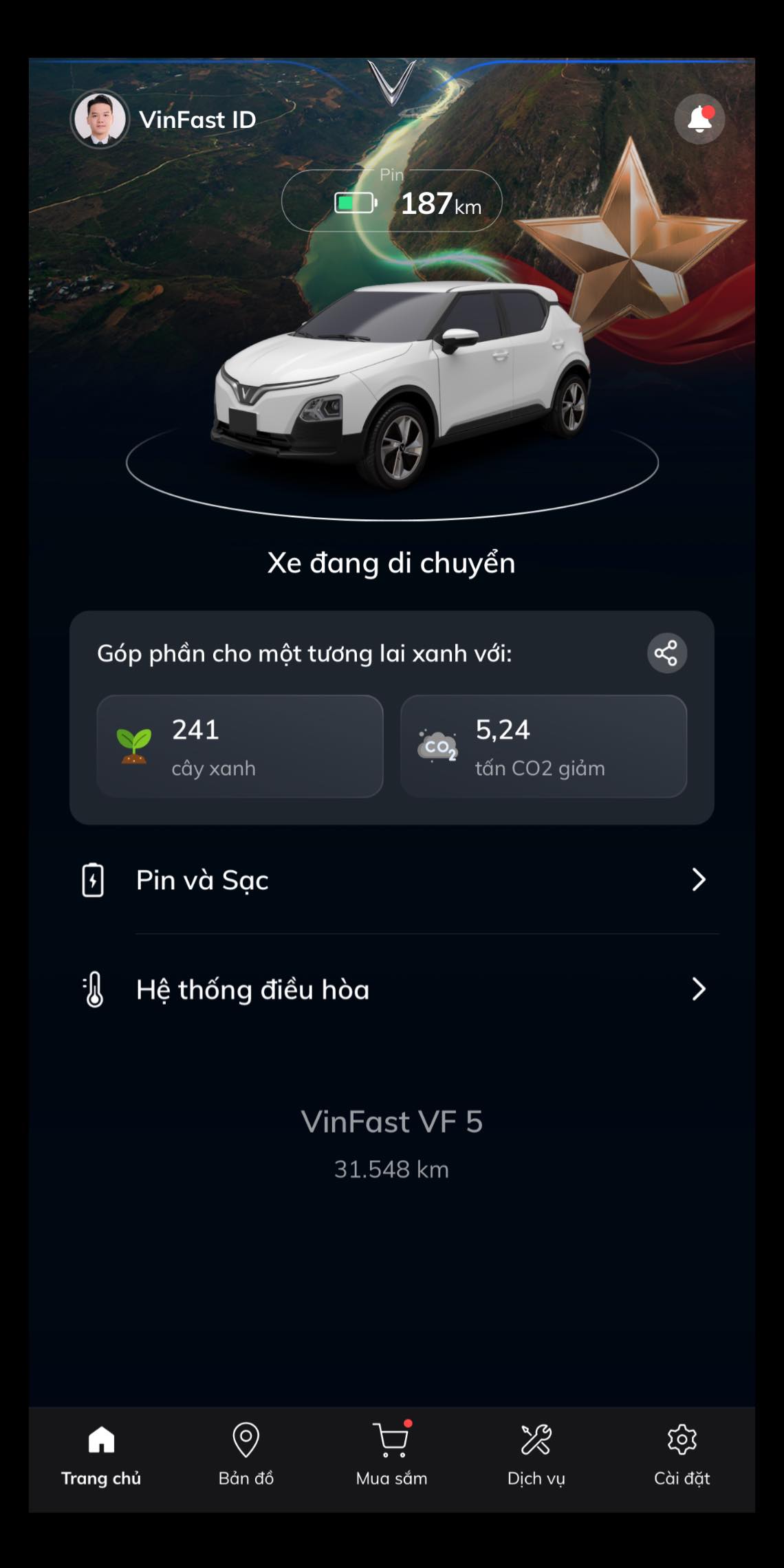 Sau 31.548 km di chuyển bằng VF 5 Plus, anh Cường khoe đã trồng được 241 cây xanh (ảnh: FBNV).