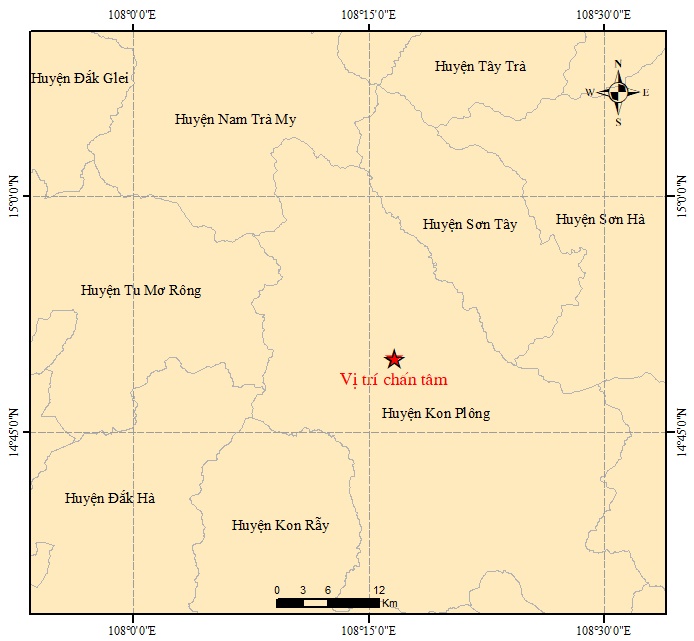 Hình ảnh tâm chấn trận động đất mạnh 4 độ richter tại Kon Tum tối ngày 17/5