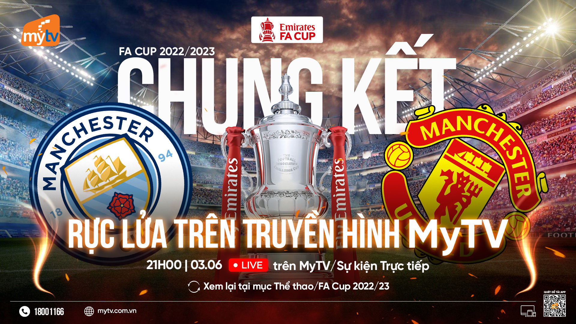 Xem chung kết FA Cup trực tiếp trên Truyền hình MyTV Đại chiến MU vs