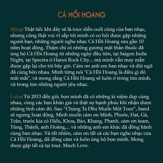 Thông báo ngừng hoạt động của Cá Hồi Hoang được đăng tải vào tối 2/6.