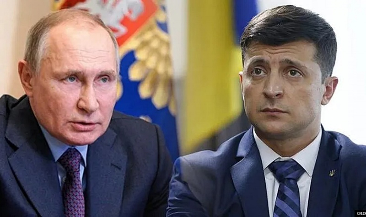Tổng thống Nga Putin và Tổng thống Ukraine Zelensky. Ảnh: AP.
