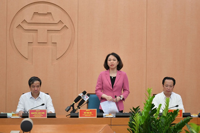 Phó Chủ tịch UBND thành phố Hà Nội Vũ Thu Hà trao đổi tại buổi làm việc
