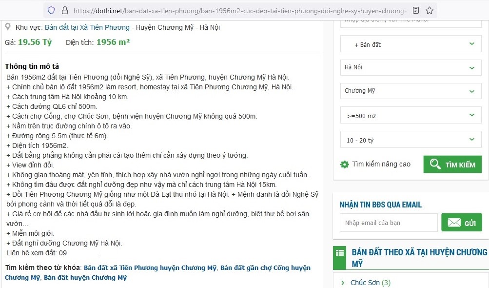 Một bài đăng rao bán đất tại đồi Tiên Phương với mức giá lên đến 10 triệu đồng/m2.