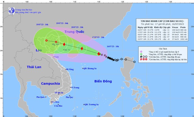 Hình ảnh dự báo vị trí và đường đi của bão số 1 - Ảnh: Trung tâm Dự báo Khí tượng thủy văn Quốc gia