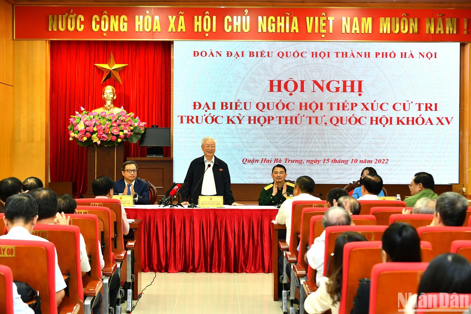Tổng Bí thư Nguyễn Phú Trọng phát biểu tại buổi tiếp xúc cử tri, ngày 15/10/2022.