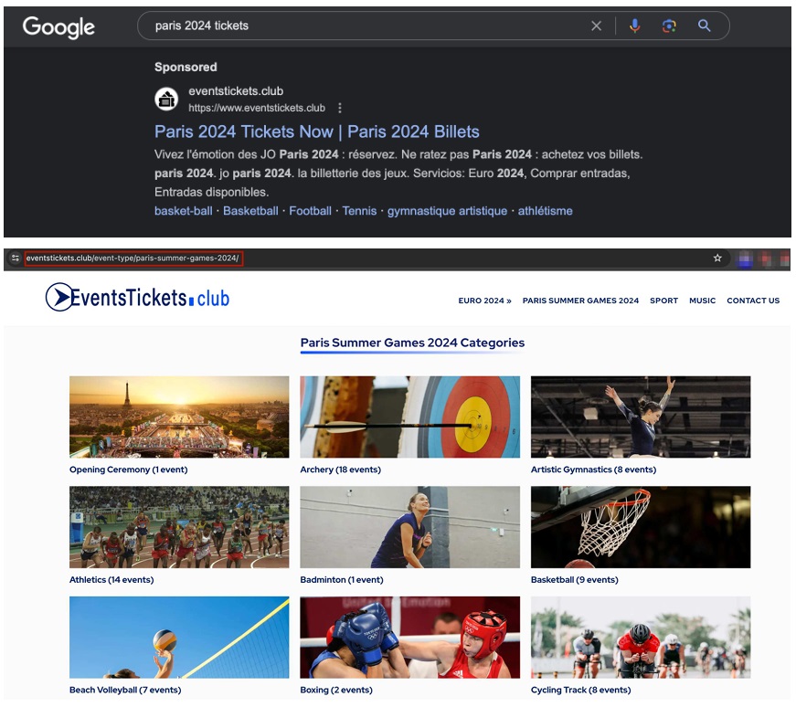 Các trang web lừa đảo mạo danh Thế vận hội Paris 2024 xuất hiện trong kết quả tìm kiếm trên Google