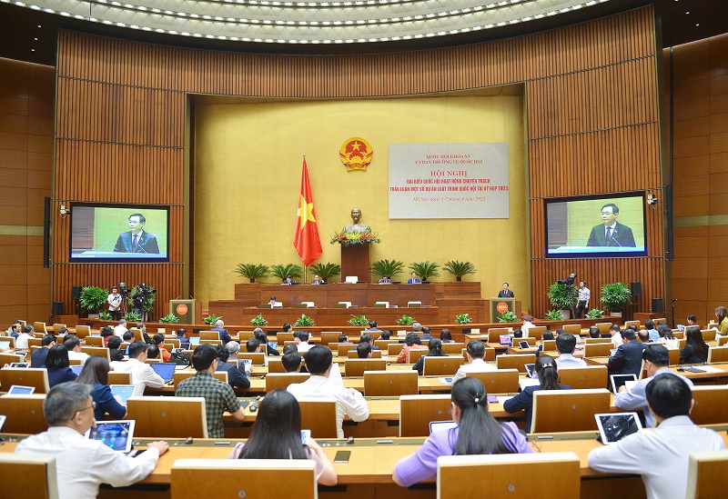 Chủ tịch Quốc hội Vương Đình Huệ phát biểu khai mạc Hội nghị đại biểu Quốc hội hoạt động chuyên trách thảo luận một số nội dung trình Quốc hội tại Kỳ họp thứ 5.