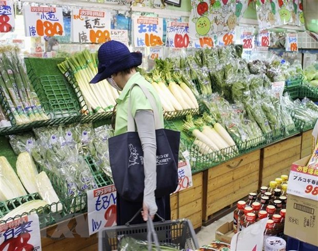 Gian hàng rau củ quả tại một siêu thị ở Tokyo, Nhật Bản. (Ảnh: Kyodo/TTXVN)