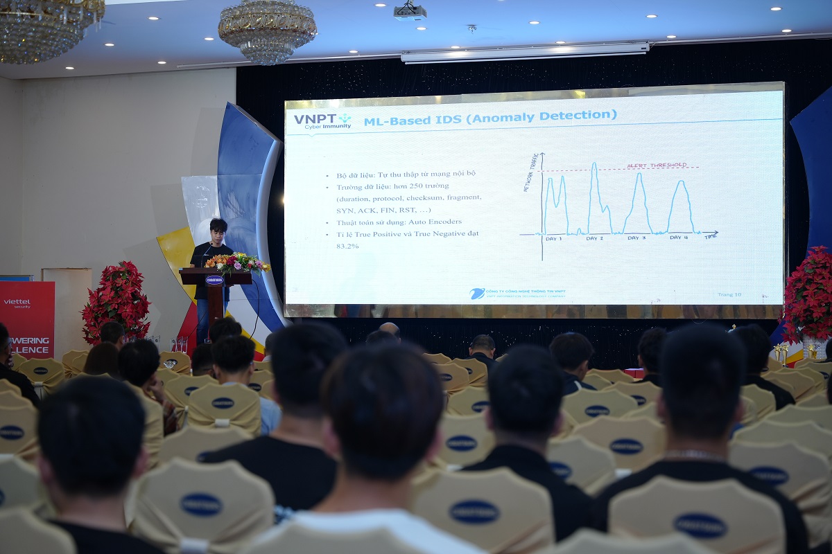 Bài tham luận với chủ đề về học máy “Improve Kubernetes security with Machine Learning của anh Nguyễn Hải Nam - Trưởng nhóm Phân tích Dữ liệu lớn (Trung tâm ATTT - VNPT-IT) 