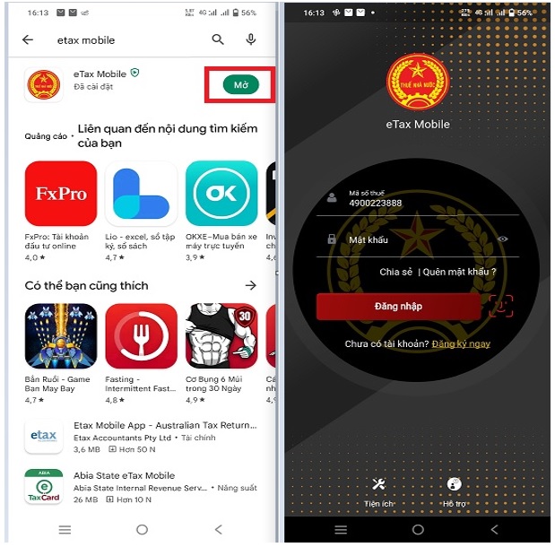 ETax Mobile (ứng dụng thuế điện tử) đã được Tổng cục Thuế triển khai trên thiết bị di động hệ điều hành ISO, Android để hỗ trợ việc nộp thuế online cho người nộp thuế cá nhân. Việc cài đặt, sử dụng eTax mobile sẽ giúp người nộp thuế nộp thuế nhanh chóng thực hiện nghĩa vụ với nhà nước mà không phải mất thời gian đi lại. 