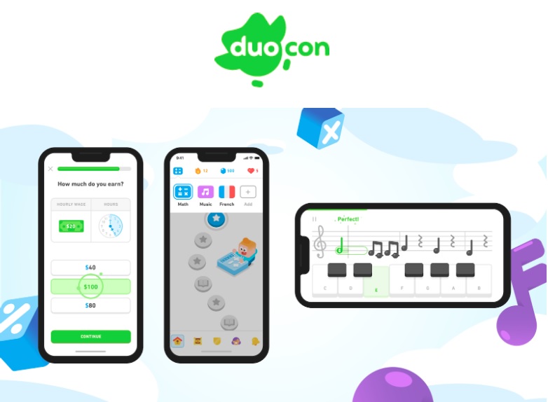 Giao diện hai khóa học Toán và Âm nhạc trên ứng dụng Duolingo