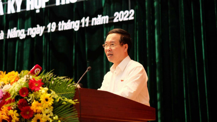 Thường trực Ban Bí thư Võ Văn Thưởng phát biểu tại buổi tiếp xúc cử tri Đà Nẵng