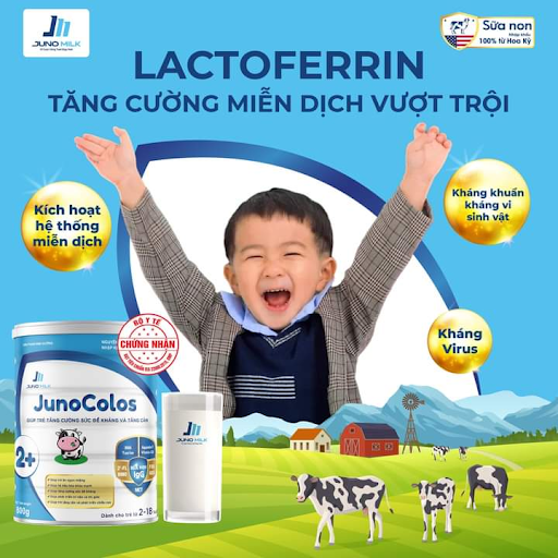 Sữa non Junomilk quảng cáo sữa non 100% nhập khẩu từ Hoa Kỳ được Chứng nhận bởi Bộ Y tế với nhiều công dụng (Ảnh: Từ fanpage của Junomilk)