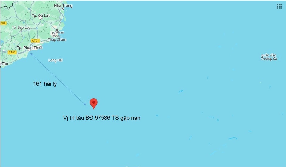 Vị trí tàu BĐ 97586 TS gặp nạn