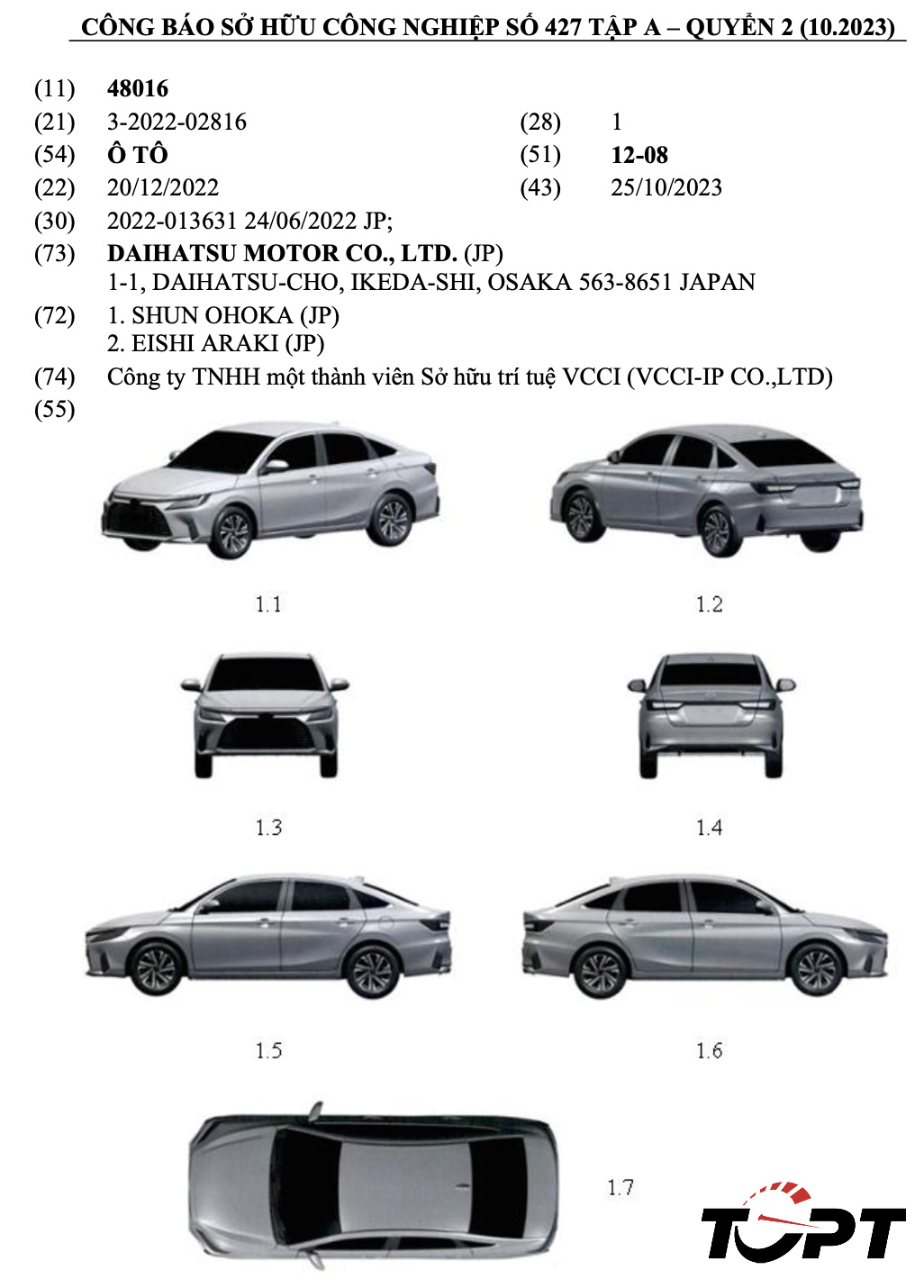 <span style="font-size:12px;"><span style="color:#2980b9;"><em>Kiểu dáng công nghiệp Toyota Vios thế hệ mới được đăng ký tại Việt Nam. Ảnh: TGPT</em></span></span><br>