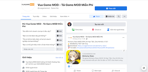 Hình ảnh Fan Page của Vua Game MOD
