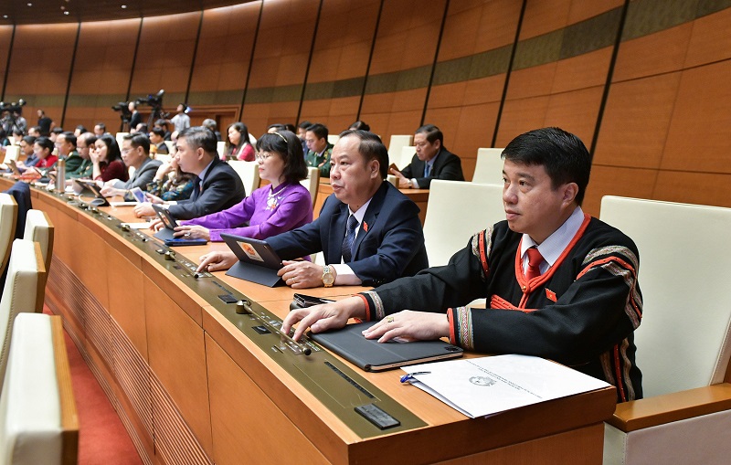 Các đại biểu Quốc hội biểu quyết thông qua Nghị quyết