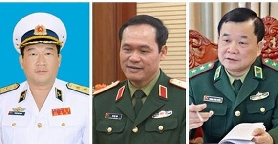 Từ trái sang phải: Các tân Thứ trưởng Bộ Quốc phòng: Phạm Hoài Nam; Vũ Hải Sản; Hoàng Xuân Chiến