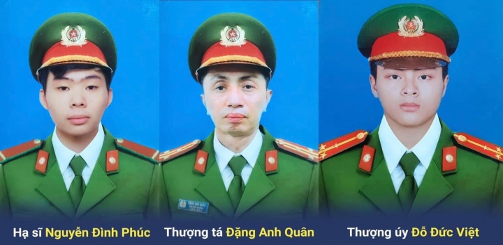 Hạ sĩ Nguyễn Đình Phúc, Thượng tá Đặng Anh Quân và Thượng úy Đỗ Đức Việt. (Ảnh: Công an Hà Nội)