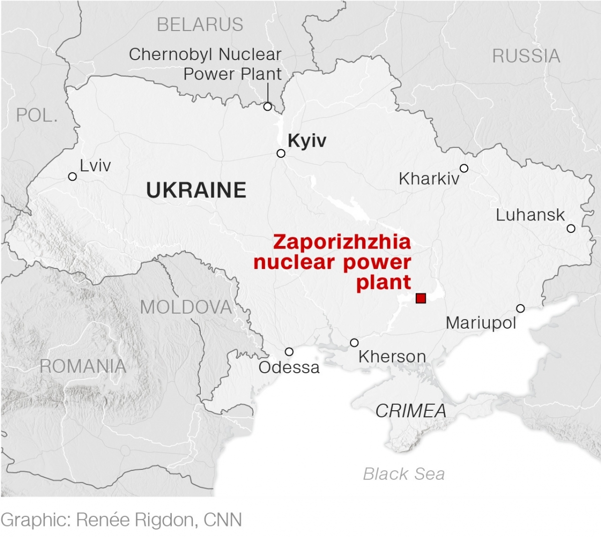 Vị trí của nhà máy điện hạt nhân Zaporizhzhia. Ảnh: CNN