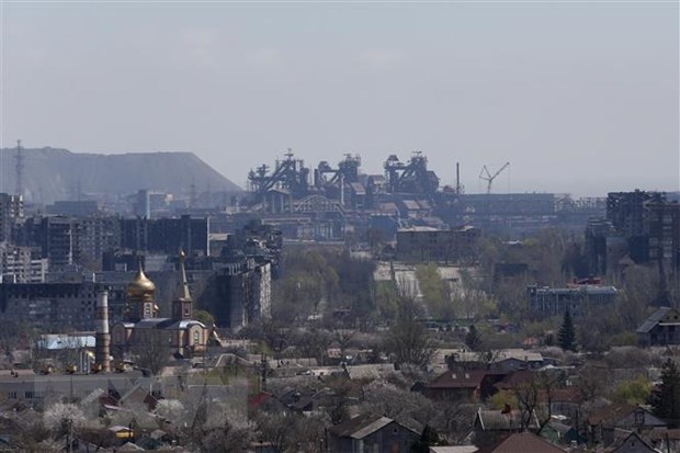 Nhà máy thép Azovstal ở Mariupol, Ukraine, ngày 20/4. (Ảnh: THX/TTXVN)