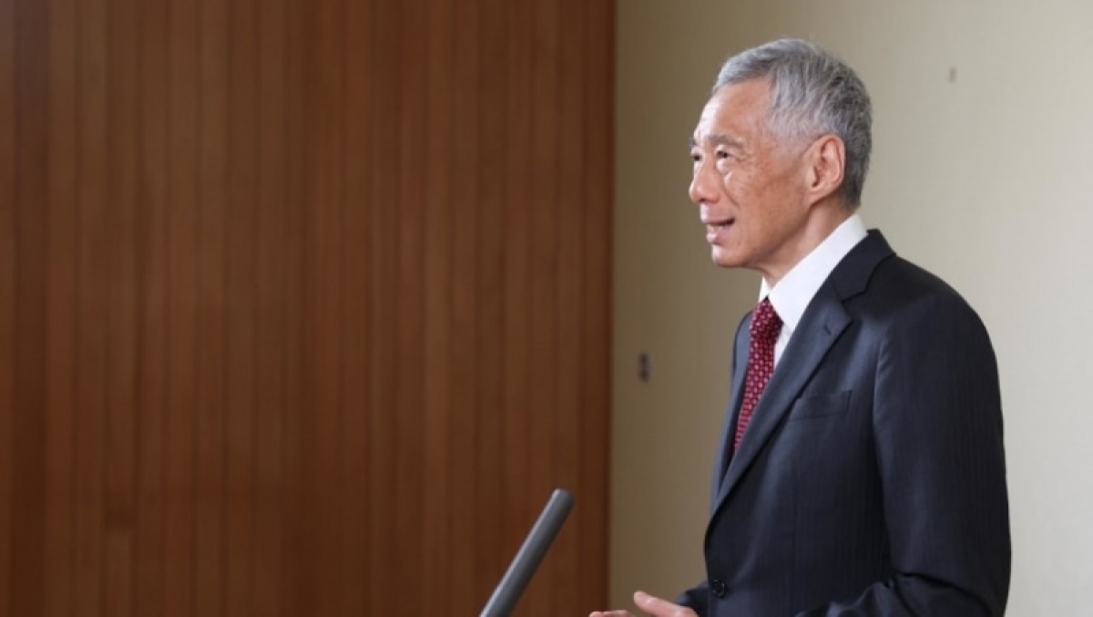 Thủ tướng Lý Hiển Long trong thông điệp được ghi lại dành cho sự kiện Diễn đàn các nước nhỏ trong khuôn khổ Khóa họp lần thứ 77 Đại hội đồng Liên Hợp Quốc (LHQ), vào ngày 22/9/2022. Ảnh: Bộ Truyền thông và Thông tin Singapore.