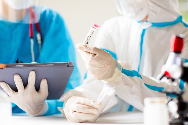 Nhân viên y tế lấy mẫu xét nghiệm cho bệnh nhân COVID-19. (Nguồn: AP)