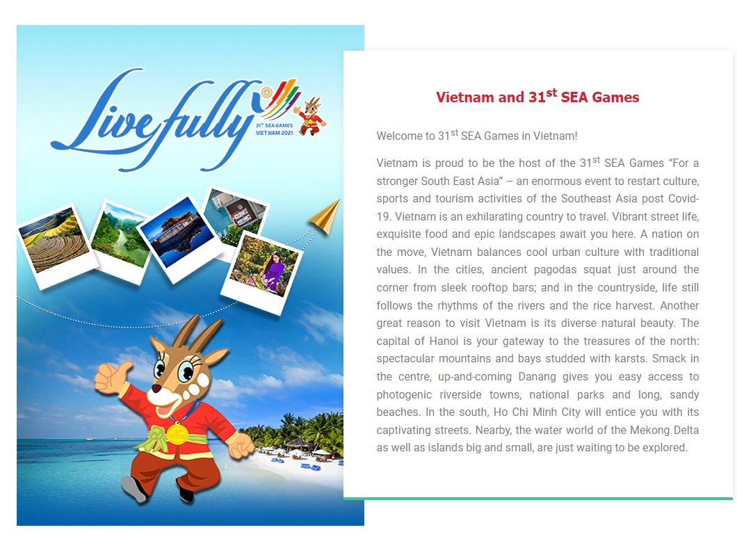 Hình ảnh trên chuyên trang quảng bá du lịch Việt Nam nhân dịp SEA Games 31