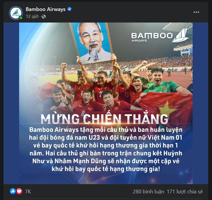 Bamboo Airways công bố “thưởng nóng” cho đội tuyển nữ và tuyển U23 nam Việt Nam sau các chiến thắng vẻ vang