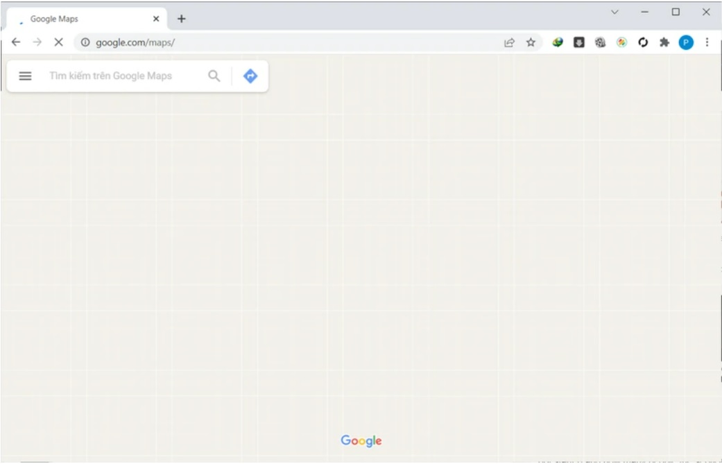 hiên bản Google Maps trên trình duyệt web máy tính cũng không hiển thị được gì (Ảnh chụp màn hình).
