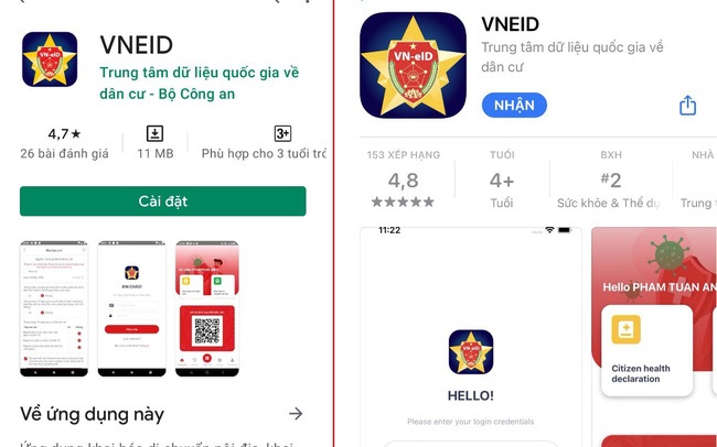 VNEID được tải về trên các chợ ứng dụng như CH Play (Android) và App store (iOS)