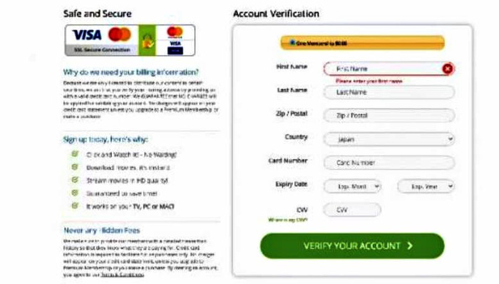 Các trang web lừa đảo yêu cầu người dùng đăng ký và nhập thông tin thẻ tín dụng để truy cập vào bộ phim, sau đó tiền sẽ bị trừ và dữ liệu thanh toán bị đánh cắp bởi những kẻ lừa đảo.