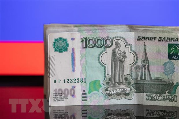 Đồng tiền ruble của Nga tại thủ đô Moskva. (Ảnh: THX/TTXVN)