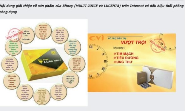 Cảnh báo kinh doanh đa cấp liên quan sản phẩm Multi Juice và Lucenta của Bitney