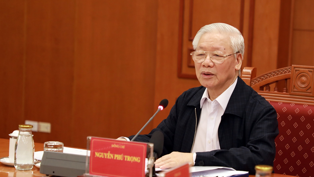 Tổng Bí thư Nguyễn Phú Trọng phát biểu tại một cuộc họp Thường trực Ban Chỉ đạo. (ảnh: Noichinh.vn)