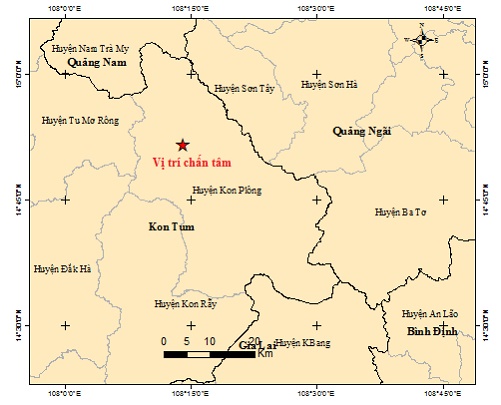 Sáng 9/5, 2 trận động đất liên tiếp xảy ra tại 2 huyện khác nhau của Kon Tum