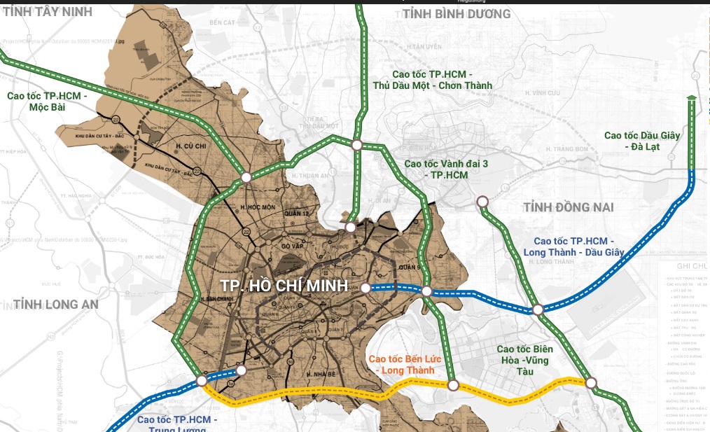 Sơ đồ năm tuyến cao tốc kết nối TP Hồ Chí Minh đi các tỉnh lân cận (Đồ họa: VTV)