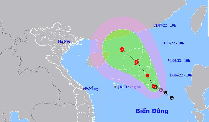 Hình ảnh dự báo đường đi và vùng ảnh hưởng của cơn áp thấp nhiệt đới sẽ mạnh lên thành bão