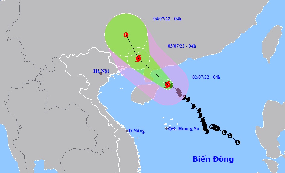 Hình ảnh dự báo đường đi và vùng ảnh hưởng của bão số 1/2022