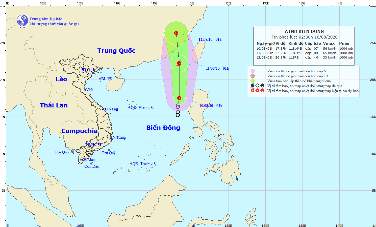 Hình ảnh dự báo đường đi và vùng ảnh hưởng của cơn áp thấp nhiệt đới trên Biển Đông