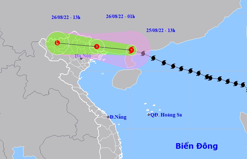 Hình ảnh dự báo đường đi và vùng ảnh hưởng của bão số 3/2022