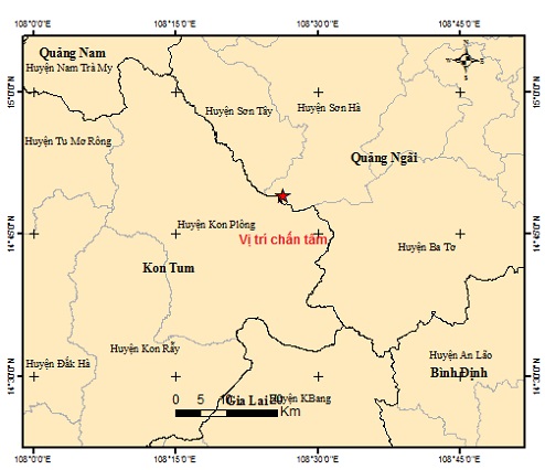 Hình ảnh tâm chấn trận động đất xảy ra trên địa bàn tỉnh Quảng Ngãi