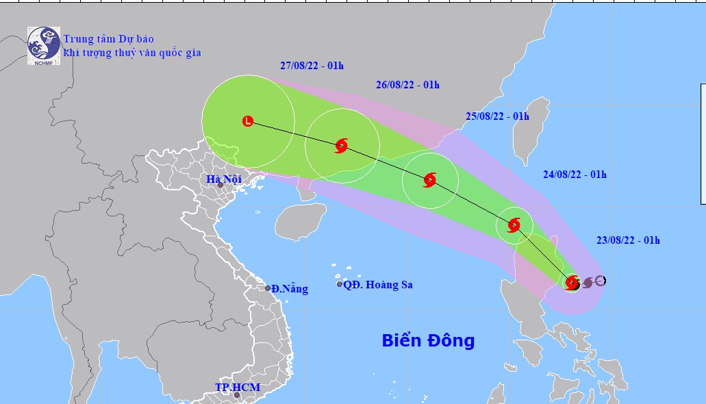 Hình ảnh dự báo đường đi và vùng ảnh hưởng của cơn bão Ma-on