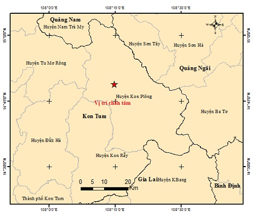 Tâm chấn trận động đất xảy ra sáng sớm nay (24/8)