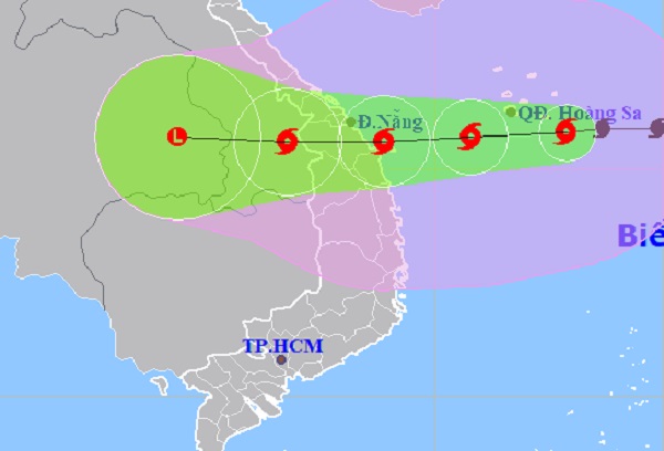 Hình ảnh dự báo đường đi và vùng ảnh hưởng của bão số 4