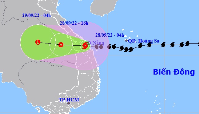 Hình ảnh dự báo đường đi và vùng ảnh hưởng của bão số 4