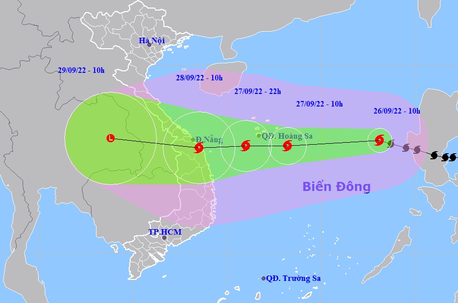 Hình ảnh dự báo đường đi và vùng ảnh hưởng của bão Noru
