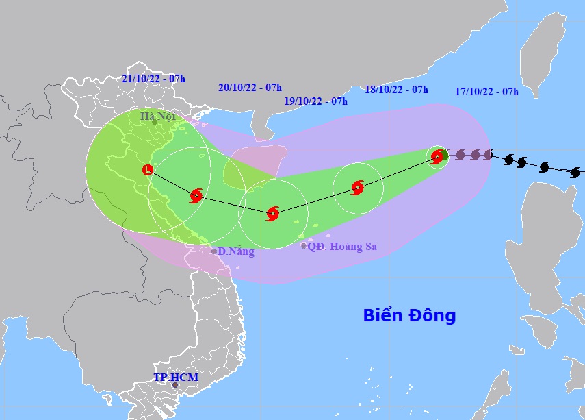 Hình ảnh dự báo đường đi và vùng ảnh hưởng của bão số 6