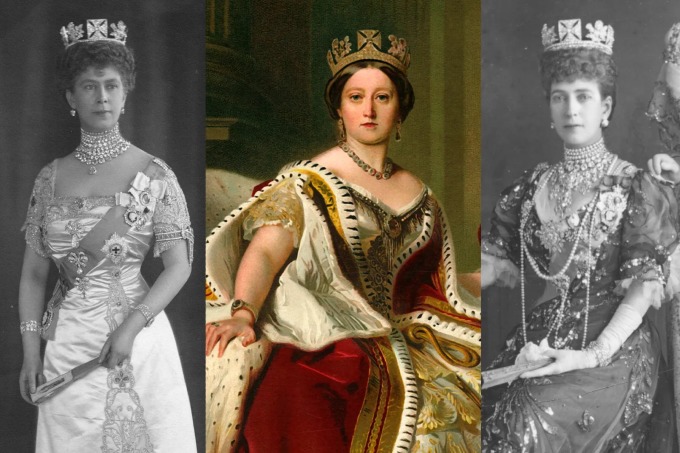 (Từ trái qua) Nữ hoàng Mary, Nữ hoàng Victoria và Nữ hoàng Alexandra đều đội Diamond Diadem. Ảnh tư liệu